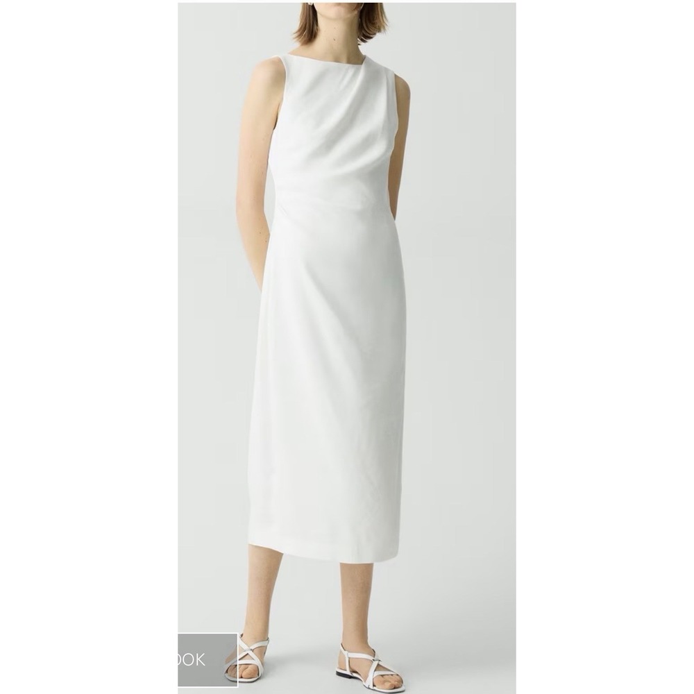 Theory Draped Midi Dress in Linen Viscose Women's 8 White Slit Minimalist NWT